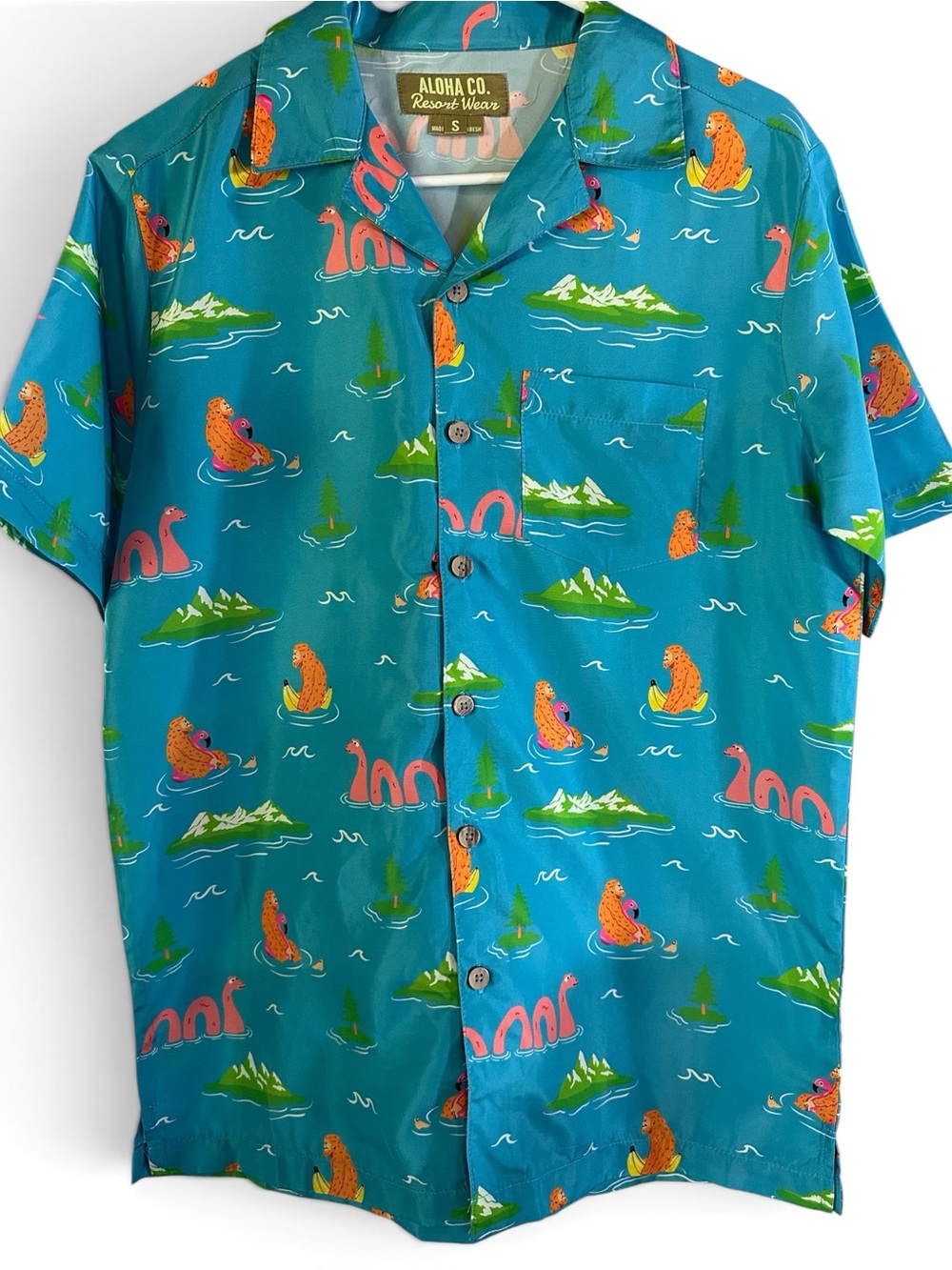 ALOHA Collection Men’s Teal Island Resort Wear Short-Sleeve Button-Down S